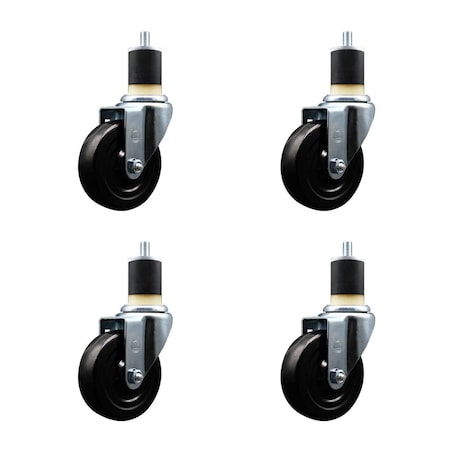 Service Caster 4'' Hard Rubber Wheel Swivel 1-7/8'' Expanding Stem Caster, 4PK SCC-EX20S414-HRS-178-4